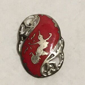 Vintage sterling silver Siam brooch w/ red enameling